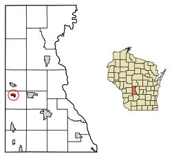 Location of Hustler in Juneau County, Wisconsin.