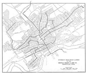 Map of Street Railway Lines of the Knoxville Railway and Light Company c 1907