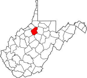 Map of West Virginia highlighting Doddridge County