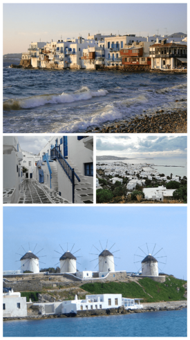Mykonos montage. Clicking on an image in the picture causes the browser to load the appropriate article, if it exists.