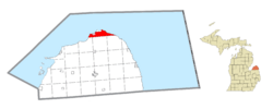 Location within Huron County (red) and the administered village of Port Austin (pink)