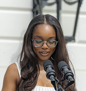 President Joe Biden is introduced by Marsai Martin at a Black Excellence brunch (53999868323) (cropped).jpg