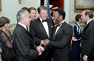 President Ronald Reagan with soccer player Pele and President José Sarney of Brazil