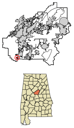Location of Wilton in Shelby County, Alabama.