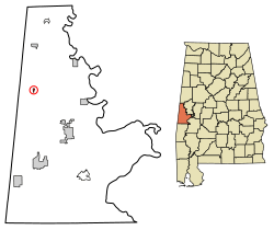 Location of Emelle in Sumter County, Alabama.