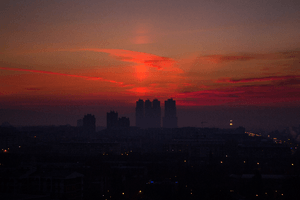 Sunrise as seen from a high-rise in Skopje, Macedonia