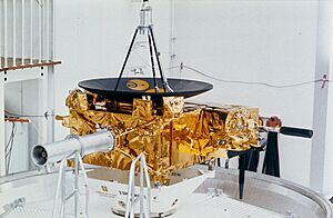 The Ulysses spacecraft undergoes testing at the vacuum spin-balancing facility in ESTEC