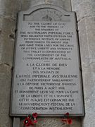 WWI memorial tablet to Australian forces in Amiens Cathedral