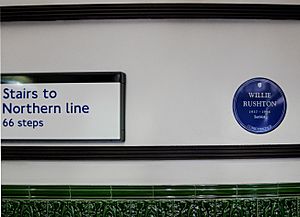 Willie Rushton's blue plaque in Mornington Crescent station