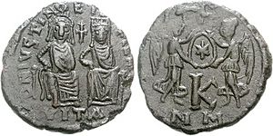 20 Nummi – Half Follis - Justin II with Sophia - Carthage