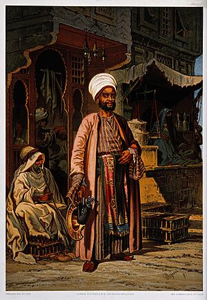 A satisfied customer stands by a drug store on a street in C Wellcome V0019265