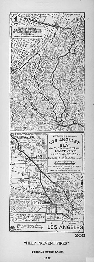 Automobile road map- Los Angeles to Ely via the Midland Trail. Part one- Los Angeles to Palmdale-Elizabeth Lake, 1922 (AAA-SM-005598)