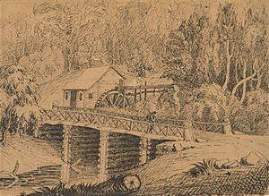 Carrick bridge and mill drawing c1850 - Elizabeth Hudspeth