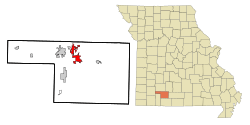 Location of Ozark in Christian County, Missouri.