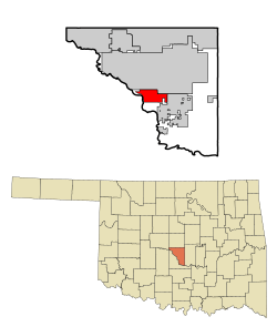 Location of Noble within the state of Oklahoma and Cleveland County