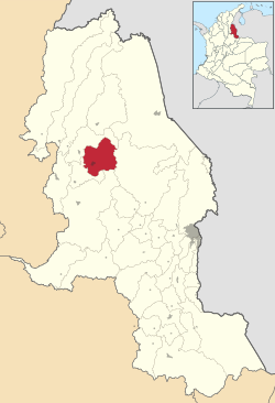 Location of the municipality and town of Hacarí in the Norte de Santander department of Colombia.