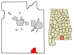 Location of Florala in Covington County, Alabama.