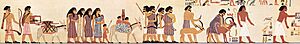 Drawing of the procession of the Aamu group tomb of Khnumhotep II at Beni Hassan