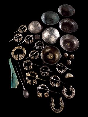 Early medieval hoard of Pictish silver objects dated c AD 800 from St Ninian's Isle, Shetland