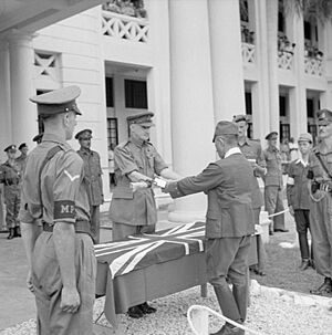 General F W Messervy receives the sword of General Itagaki