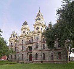 The Goliad County Courthouse in Goliad. The courthouse and the surrounding square were added to the National Register of Historic Places on June 29, 1976.