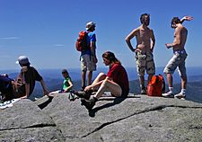 Hikers lounging near Algonquin Peak summit
