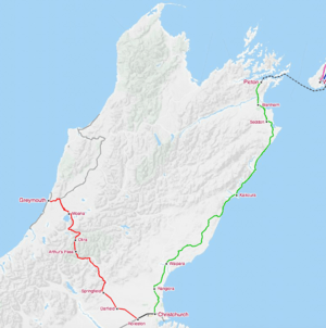 KiwiRail passenger train map south island