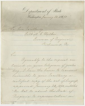 Letter from Secretary of State Fish to Governor Walker