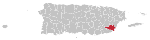 Map of Puerto Rico highlighting Yabucoa Municipality