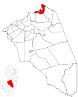 Bordentown Township highlighted in Burlington County. Inset map: Burlington County highlighted in the State of New Jersey.