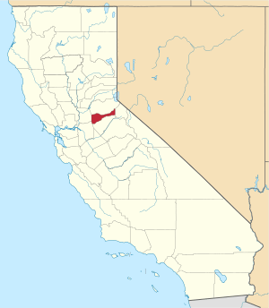 Map of California highlighting Amador County