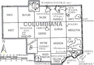 Map of Columbiana County Ohio With Municipal and Township Labels