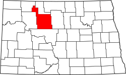 Map of North Dakota highlighting Ward County
