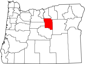 Map of Oregon highlighting Wheeler County
