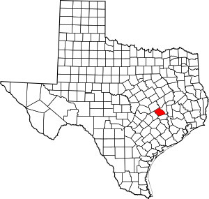 Map of Texas highlighting Burleson County