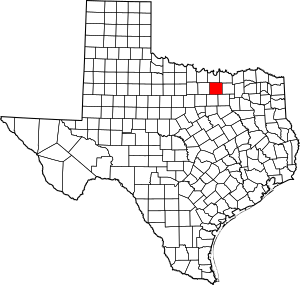 Map of Texas highlighting Denton County