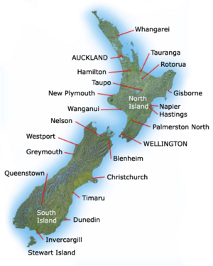 NZ topographic map with population centres