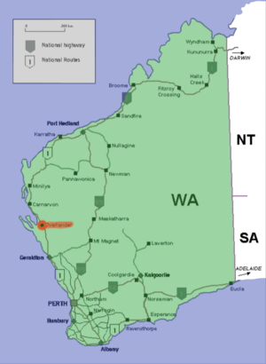 Overlander location map in Western Australia