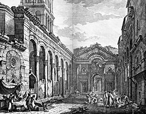Peristyle of Diocletian's Palace in Split, Robert Adam, 1764 (cropped)