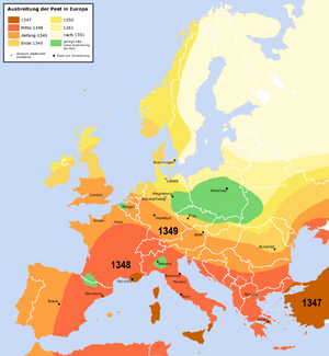 Pestilence spreading 1347-1351 europe