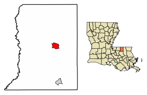 Location of Greensburg in St. Helena Parish, Louisiana.