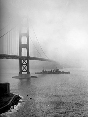 USS San Francisco (CA-38) enters San Francisco Bay, December 1942