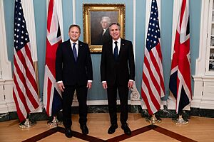 United States Secretary of State Antony Blinken meets with United Kingdom Defense Minister Grant Shapps at the Department of State in Washington, D.C. on January 31, 2024