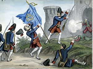 Venetian grenadiers attack an Ottoman fort, 1717