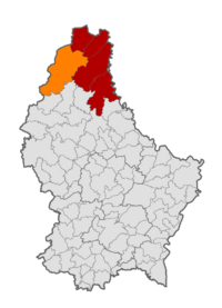 Map of Luxembourg with Wincrange highlighted in orange, and the canton in dark red