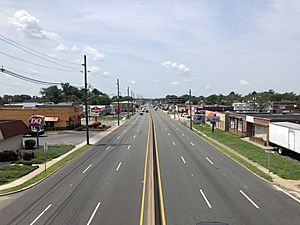 2021-07-15 11 34 32 View south along U.S. Route 130 (Crescent Boulevard) from the pedestrian overpass at Garfield Avenue in Pennsauken Township, Camden County, New Jersey