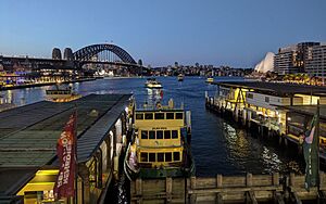 Circular Quay from train station after sunset