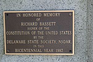 Close Up of Plaque on Richard Bassett grave
