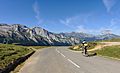 Cyclist riding down a mountain in the Pyrenees