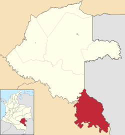 Location of the municipality and town of Taraira in the Vaupés Department of Colombia.